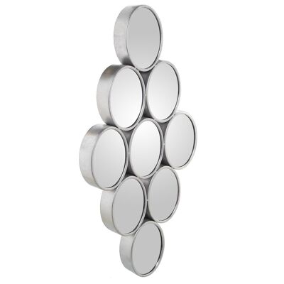 Wandspiegel aus silbernem Metall, 9 Kreise, 39,5 x 5 x 79,5 cm, Spiegel: 12 x 16 cm, LL71721