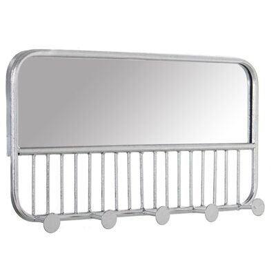 Wandregal/Spiegel aus silbernem Metall, 4 Knöpfe, 60 x 6 x 30 cm, Spiegel: 57 x 16 cm, LL71759