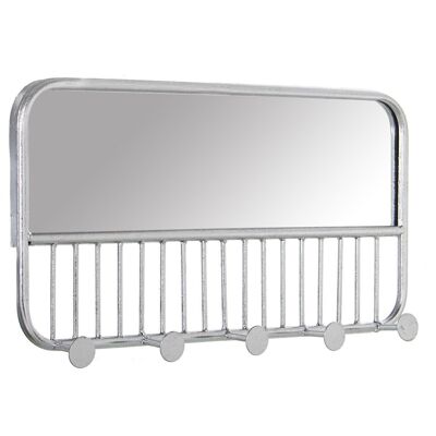 SILVER METAL WALL RACK/MIRROR, 4 KNOBS 60X6X30CM, MIRROR:57X16CM LL71759