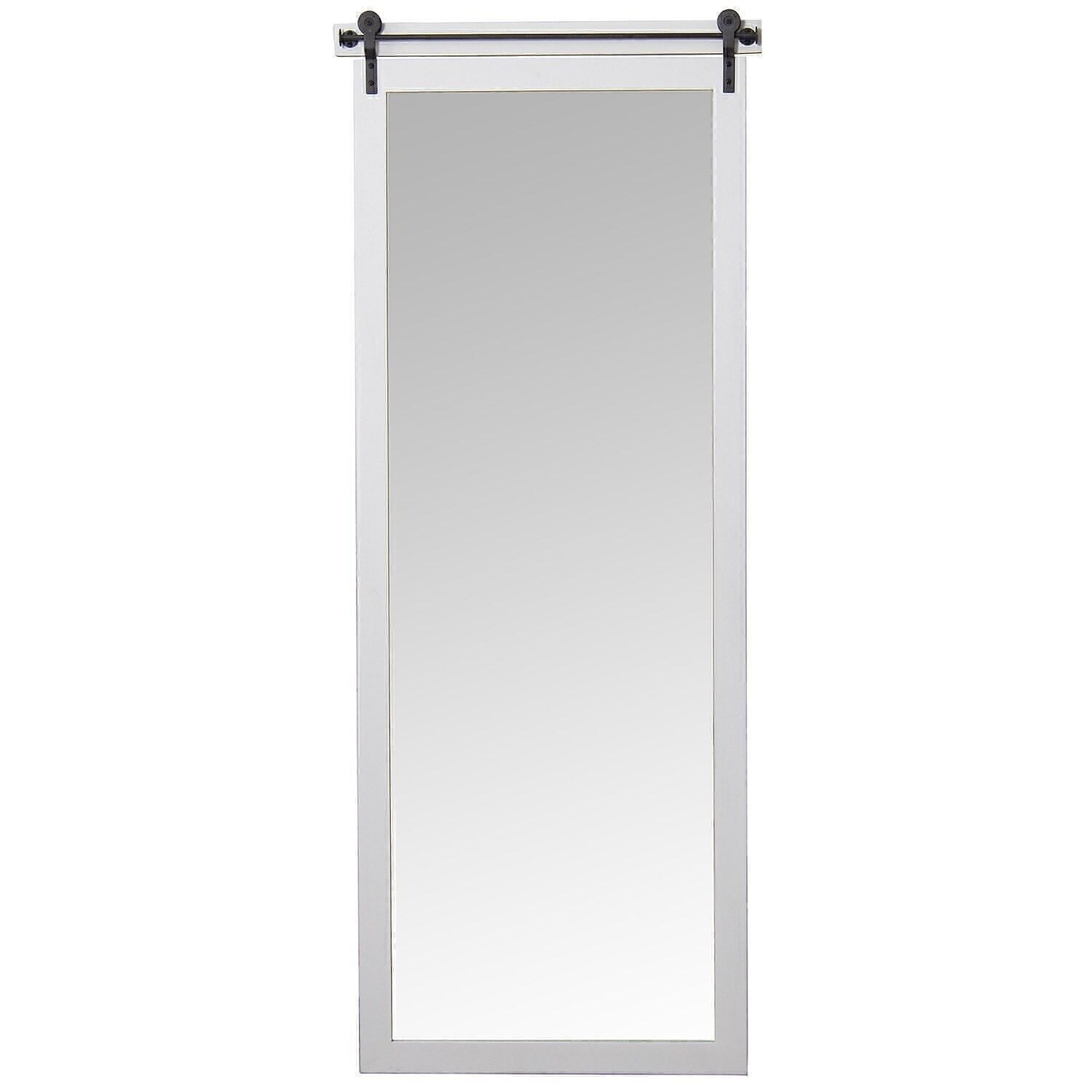 SPECCHIO DA PARETE IN LEGNO BIANCO EUCALIPTO CON BARRA DI FERRO 64X2X160CM, INT:49.5X144.5 LL72510