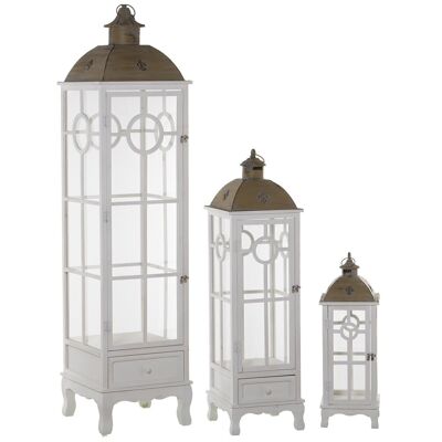 SET 3 LAMPADE LEGNO/METALLO BIANCO, ABETE+FERRO+VETRO_ 21X21X64+28X28X102+26X26X149CM LL76189