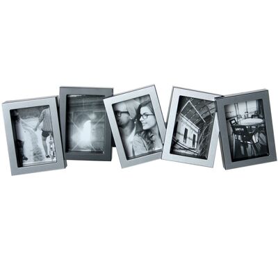 PORTAFOTO MÚLTIPLE 5-F ALUMINIO PLATA/NEGRO _5X7,5CM-EXT:34X11CM LL77206