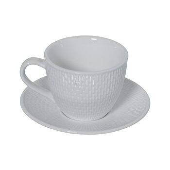 LOT DE 6 TASSES À CAFÉ AVEC ASSIETTE EN PORCELAINE BLANCHE AVEC BOÎTE CADEAU _MUG: 9X6,5X5CM 90CC LL80554