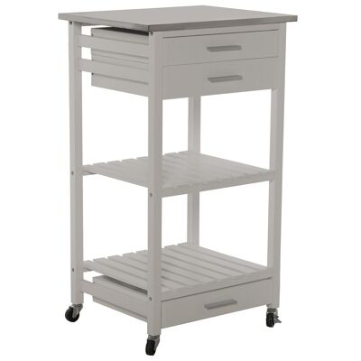 KITCHEN TROLLEY WITH 3 DRAWERS AND WHITE WOODEN SHELF-STEEL TOP I _50X40X86CM-WOOD:PINE AND DM LL80793