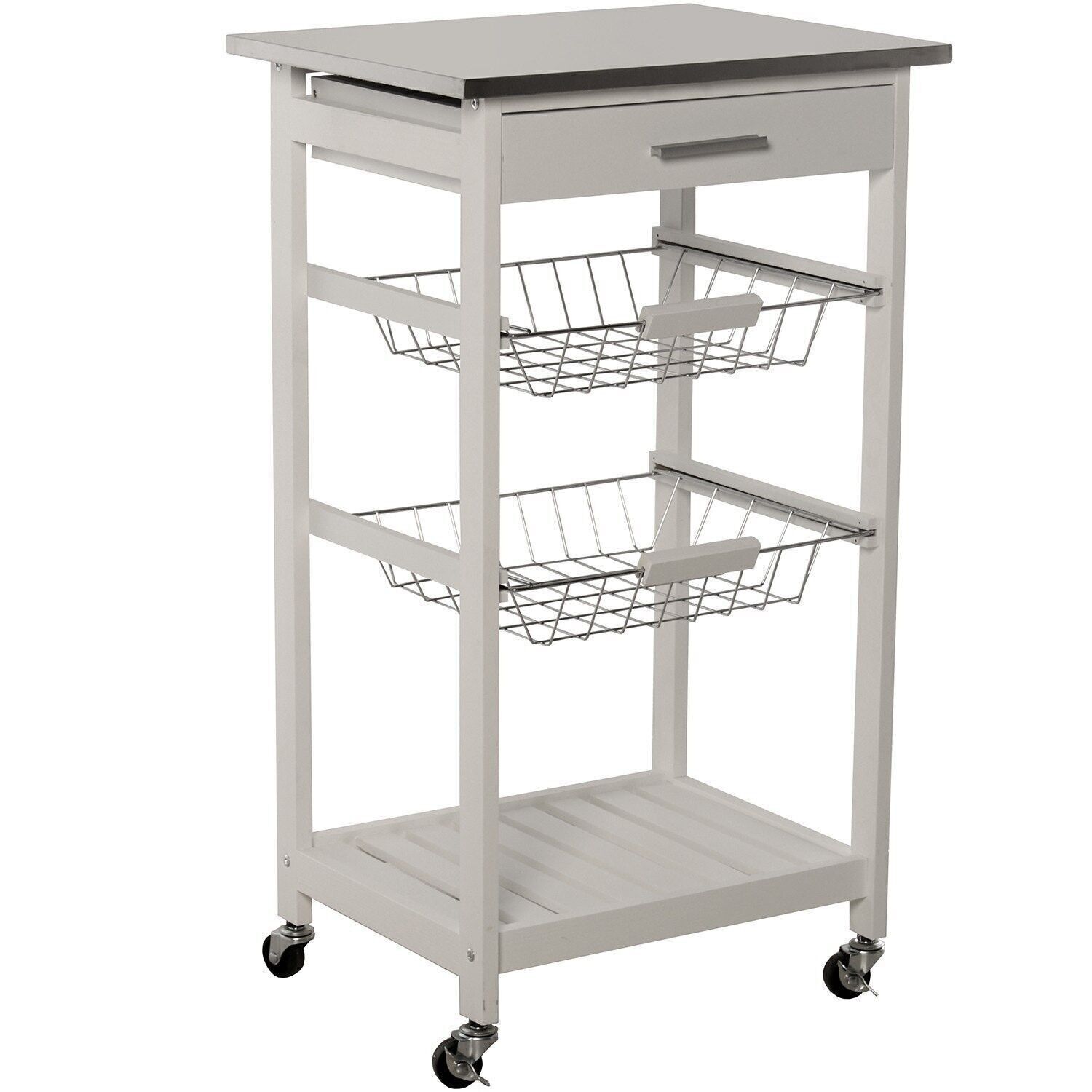 CARRELLO DA CUCINA CON 2 CESTELLI, CASSETTO BALDAY IN LEGNO BIANCO-COPERCHIO ACE _47X37X81.5CM-LEGNO: PINO E DM LL80795