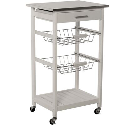 KITCHEN TROLLEY WITH 2 BASKETS, WHITE WOODEN BALDAY DRAWER-ACE LID _47X37X81.5CM-WOOD: PINE AND DM LL80795