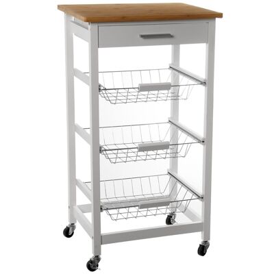KITCHEN TROLLEY WITH 3 BASKETS AND PINE WOOD DRAWER-TOP:BAMBOO _47X37X86CM LL80796