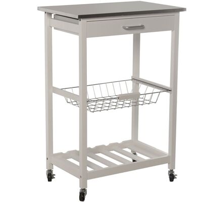 CARRELLO DA CUCINA CON CASSETTO E COPERCHIO IN ACCIAIO INOX BALMATO BIANCO. _57X37X83.5CM-LEGNO:PINO E DM LL80799