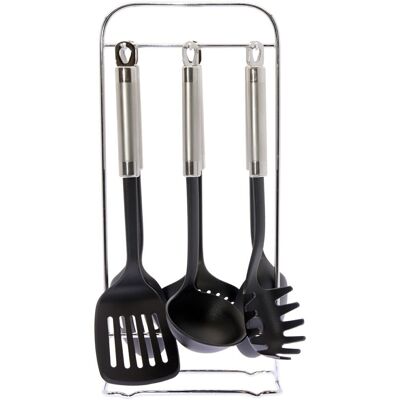 SET 6 USTENSILES DE CUISINE NYLON/ACIER AVEC SUPPORT:19X12X41 CM P LETA:33 CM LL81995