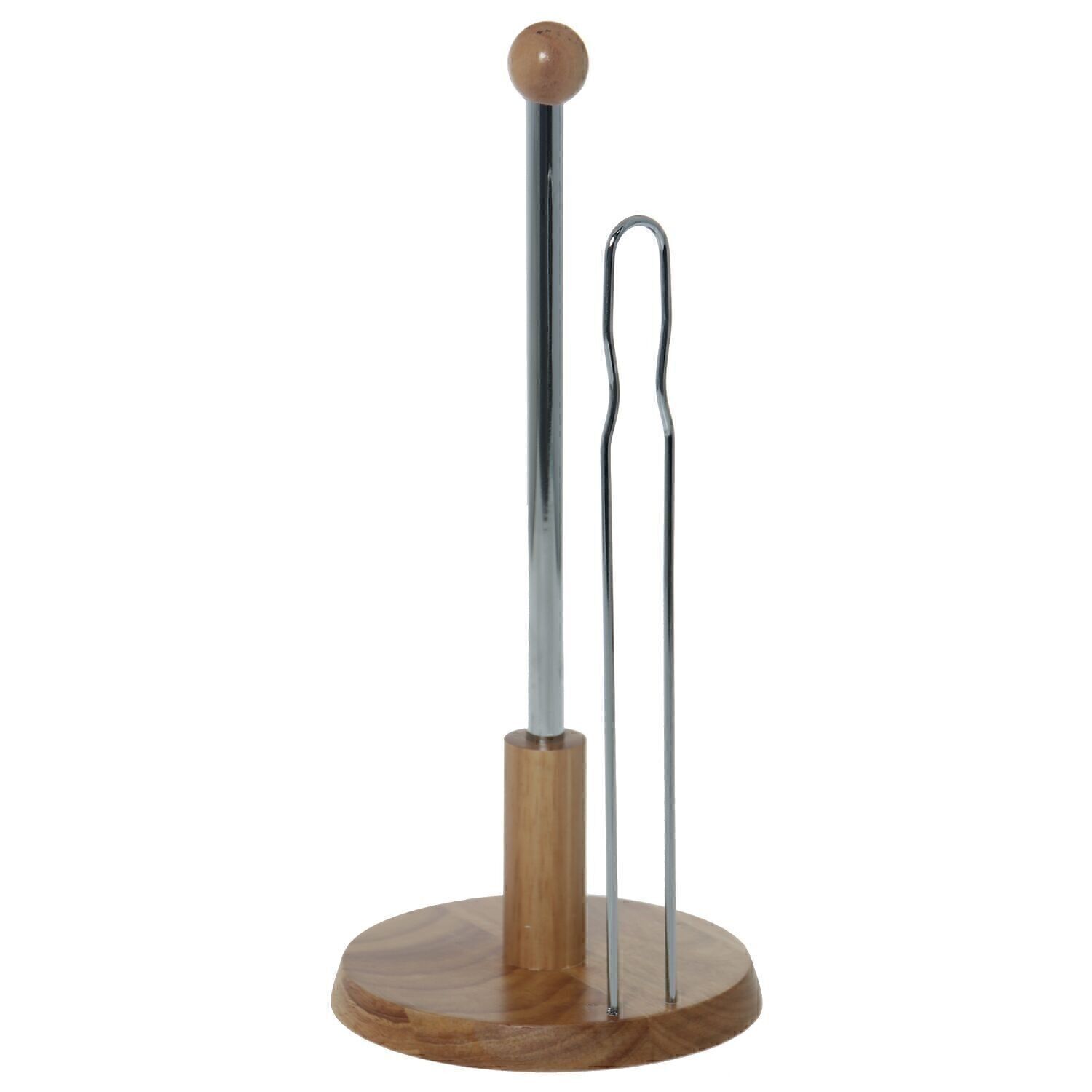 PORTAROTOLO DA CUCINA IN METALLO CROMATO CON BASE IN LEGNO _°16X36CM LL82057