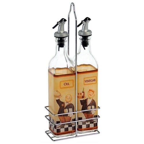 SET VINAGRERAS 2-P CRISTAL C/SOPORTE METAL 500ML _13,5X7X34CM LL82496