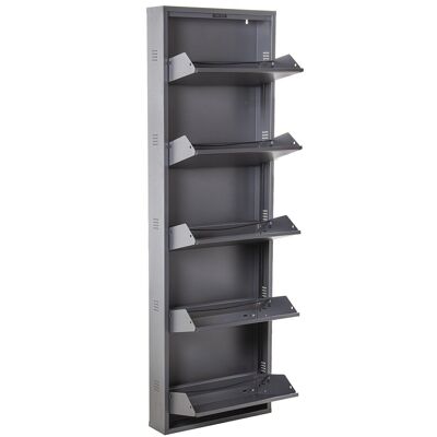 METAL SHOE RACK WITH 5 SMOOTH GRAY GLOSS DRAWERS _50X15X170CM, WITH VENTS LL82746