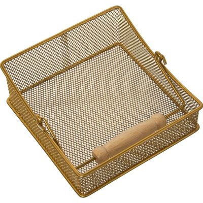 METAL NAPKIN HOLDER WITH GOLD GRID WITH HANDLE 18X18X8/13CM LL82836