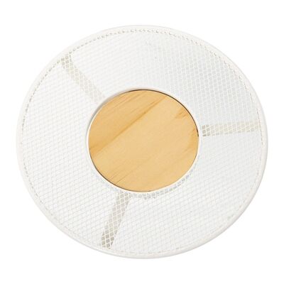 PLATEAU MÉTAL GRILLE BLANCHE AVEC CENTRE EN BOIS °20X2CM, BOIS: °8,6CM LL82837