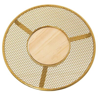 METAL TABLETOP WITH GOLD GRID WITH WOODEN CENTER °20X2CM, WOOD: °8.6CM LL82839