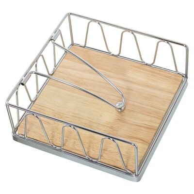 CHROME METAL NAPKIN HOLDER WITH WOODEN BASE 18X18X8CM LL82845