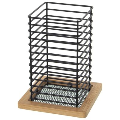 BLACK METAL UTENSILE HOLDER WITH WOODEN FRAME (NOT INCLUDING UTENSILS 12X12X16CM, CONTAINER: 9X9X16 LL82853