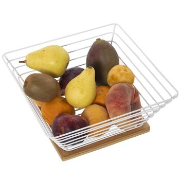 BOL À FRUITS EN MÉTAL BLANC AVEC CADRE 25X25X10CM BASE GRILLE:15X15 LL82856 3