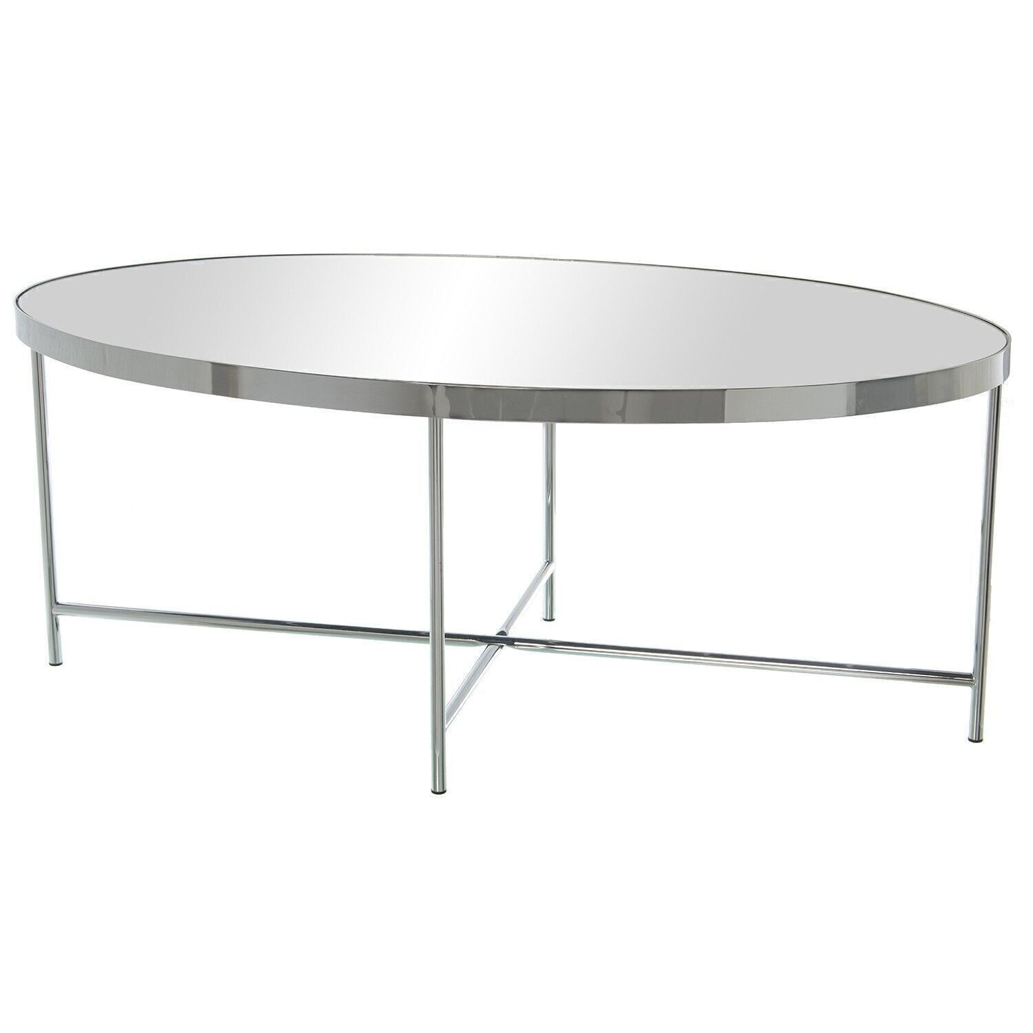 OVALER CHROMSTAHL-COUCHTISCH MIT SPIEGELGLAS 110X55X40CM, SPIEGEL: 5MM DICK LL83384