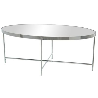 OVAL CHROME STEEL COFFEE TABLE WITH MIRROR GLASS 110X55X40CM, MIRROR: 5MM THICK LL83384