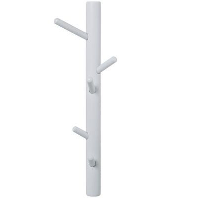 WOODEN WALL COAT RACK WITH 5 HOOKS WHITE 13X9X50CM, RUBBER WOOD LL83399
