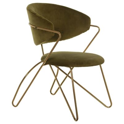 SILLA TERCIOPELO VERDE OLIVA PATAS METAL DORADO 56X63X81CM, ALT. ASIENTO:42CM LL83770