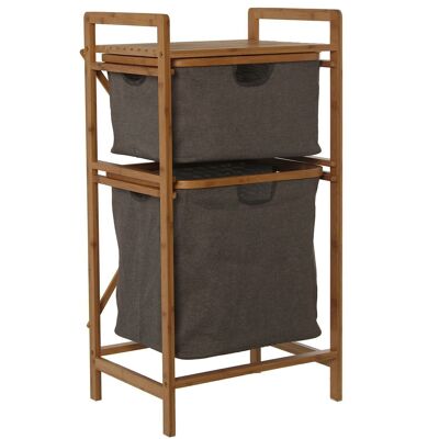 BAMBOO WOODEN CLOTHES HOLDER WITH 2 GRAY LINEN BASKETS _44X33X84.5CM, ASSEMBLY REQUIRED LL83817