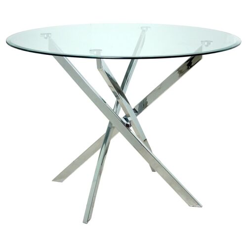 MESA COMEDOR CRISTAL C/PATASMETAL CROMADO+90955 _°100X71CM-CRISTAL TEMPL:10MM LL83950