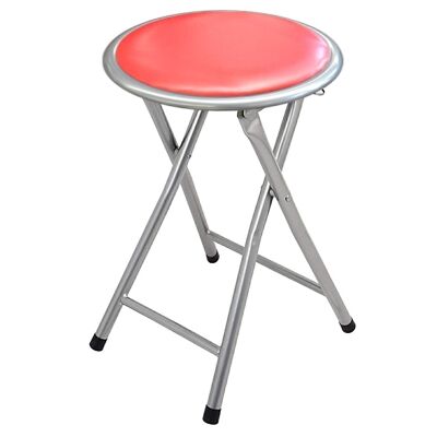 RED METAL FOLDING STOOL W/SAFETY LOCK °30X45CM, PVC PADDED SEAT LL84132