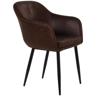 WORN BROWN LEATHER CHAIR WITH BLACK METAL LEGS 58X55X83CM, HIGH.SEAT:50CM LL84149