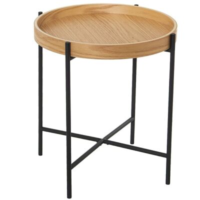 TABLE D'APPOINT EN BOIS NATUREL PIEDS MÉTAL NOIR ° 43X45CM, BOIS: DM + PLACAGE CHÊNE LL84254