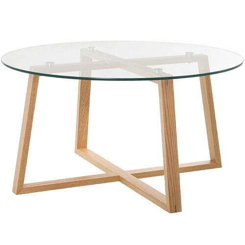MESA CENTRO CRISTAL PATAS MADERA NATURAL,CRISTAL TEMPL:8MM °78X41CM, MADERA DE ROBLE LL84259