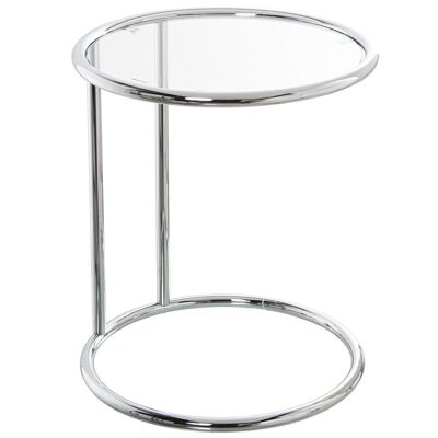 CHROME METAL AUXILIARY TABLE WITH TRANSPARENT GLASS °45X52CM, TEMPL GLASS:5MM LL84262