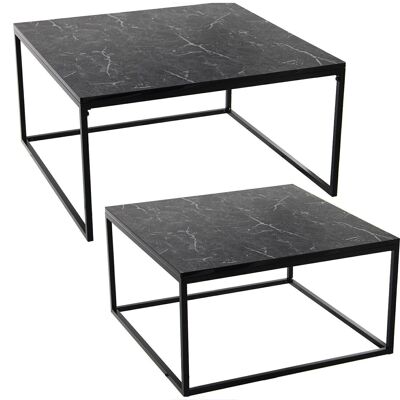 SET 2 MESAS CENTRO METAL/MADERA ACABADO MÁRMOL NEGRO 75X75X40CM+65X65X35CM LL84269