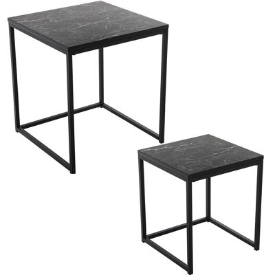 SET OF 2 AUXILIARY TABLES METAL/WOOD BLACK MARBLE FINISH 45X45X50CM+35X35X40CM LL84270