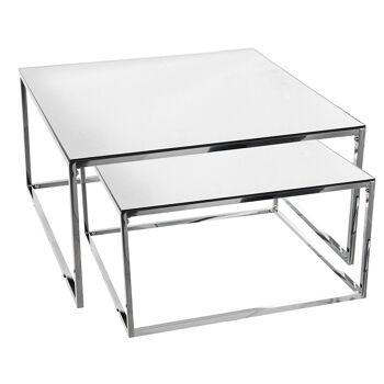 SET 2 TABLES BASSES MÉTAL/MIROIR, MIROIR: 5MM 75X75X40CM+65X65X35CM LL84273 1