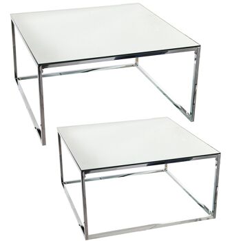 SET 2 TABLES BASSES MÉTAL/MIROIR, MIROIR: 5MM 75X75X40CM+65X65X35CM LL84273 2