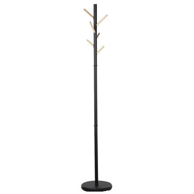 PORTE-MANTEAU SUR PIED BOIS/METALNOIR/NATUREL °30,5X180CM, BOIS D'HÉVÉA LL84276