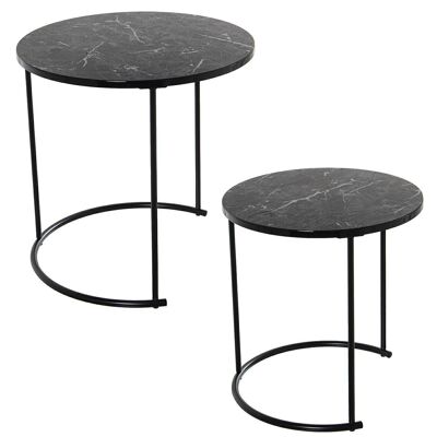 SET OF 2 AUXILIARY TABLES METAL/WOOD BLACK MARBLE FINISH °42X44CM+°50X49CM LL84280