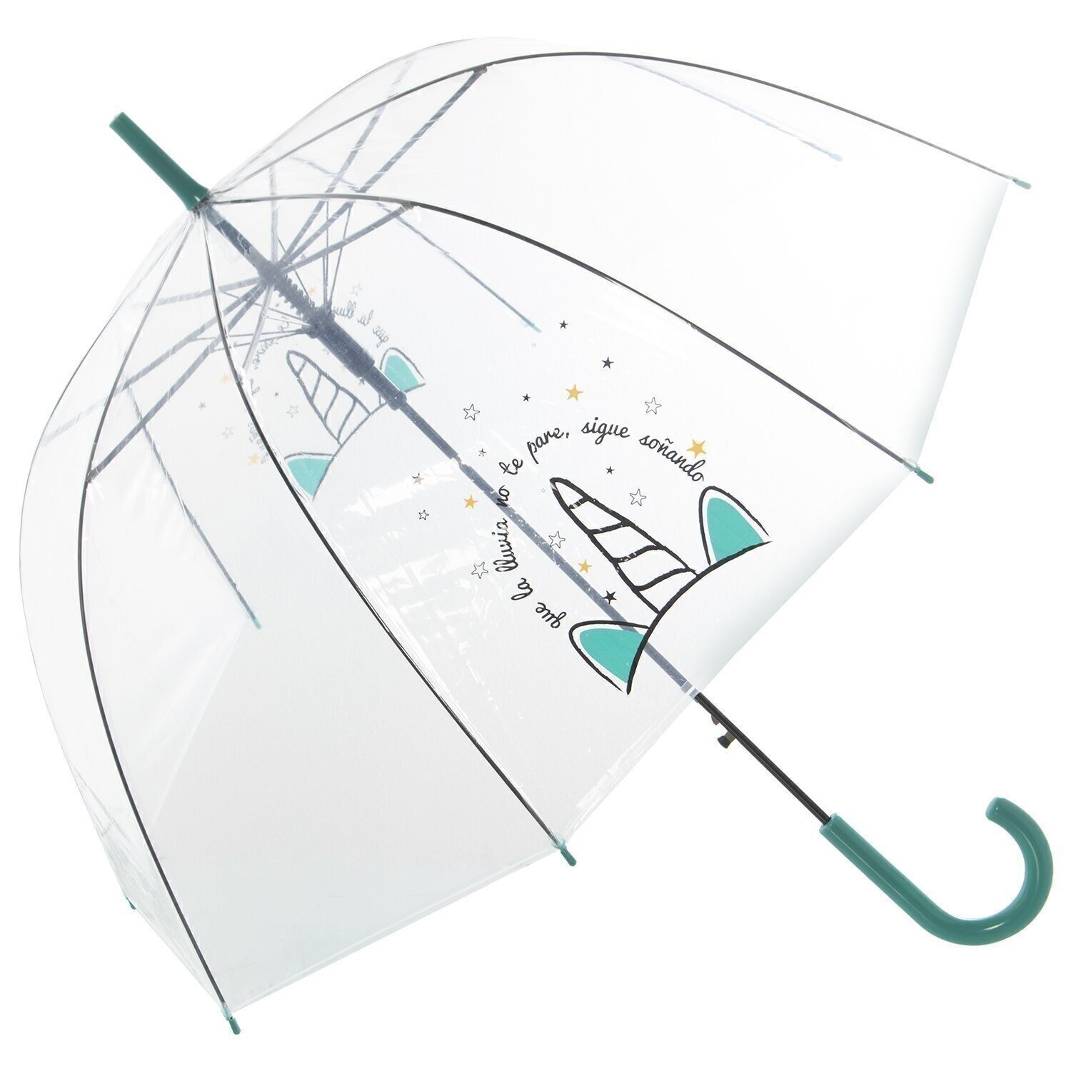 PARAGUAS TRANSPARENTE DECORADO8 VARILLAS UNICORNIO _°85X84CM-APERTURA AUTOM┴TICA LL85327