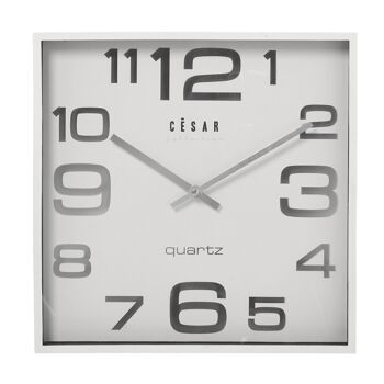 HORLOGE MURALE ACRYLIQUE BLANC BORD ARGENT-MVTO.DEUXIÈME BATTERIE CONTI 28X28X4CM : 1XAA (NON INCLUSE LL85947