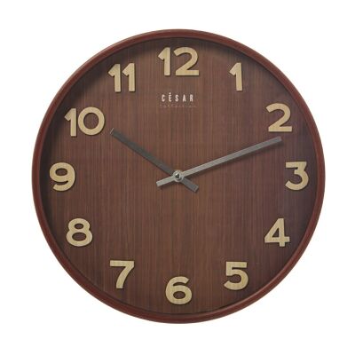 RELOJ PARED MADERA COLOR NOGALDIAL OSCURO-MVTO.CONTÍNUO °32X4,5CM-PILA:1XAA(NO INCLUI LL86075