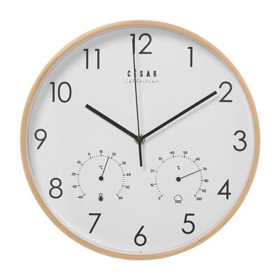 RELOJ PARED MADERA COLOR HAYAC/TERMÓMETRO E HIGRÓMETRO °32X4,5CM, SEGUNDERO CONT═NUO LL86082