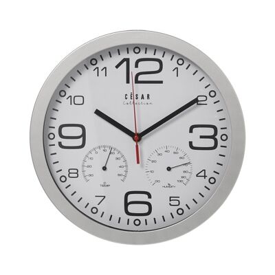 ACRYLIC WALL CLOCK WITH THERMOMETER AND HYGROMETER WHITE °30X4CM-MVTO.SECOND CONT═N LL86095
