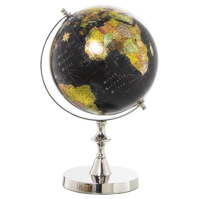 NICKEL FINISH ALUMINUM EARTH GLOBE, GLOBE ø20CM, BLACK 21X20X35CM, BASE:°14.5CM LL86610