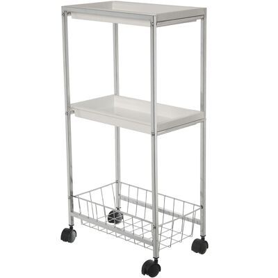 BATHROOM TROLLEY WITH 2 SHELVES AND BASKET PP/METAL-SHELVES: PP _22.5X38.5X76CM, ASSEMBLY REQUIRED LL87026