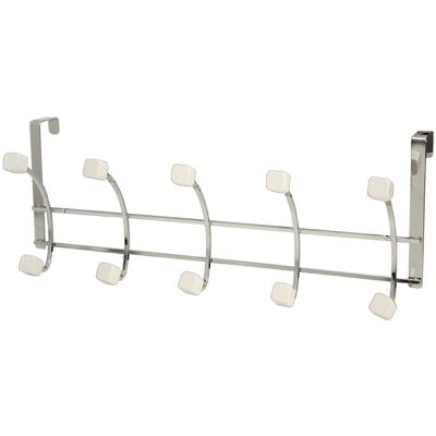 DOOR HANGER WITH 5 CHROME HOOKS, MATT WHITE WOODEN KNOBS _49X13X20CM LL89475