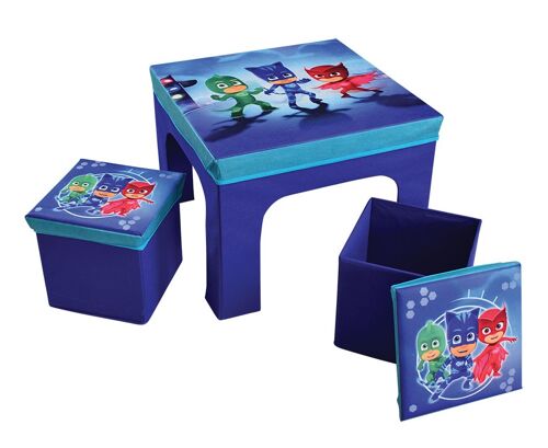 PYJAMASQUES ENSEMBLE TABLE + 2 TABOURETS DE RANGEMENTS PLIABLES