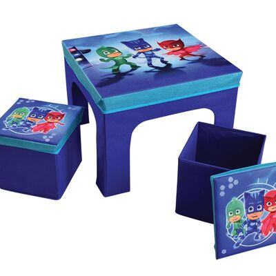 PYJAMASQUES ENSEMBLE TABLE + 2 TABOURETS DE RANGEMENTS PLIABLES