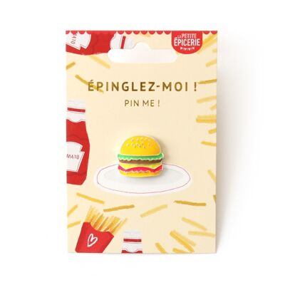 Hamburger enamel pin brooch